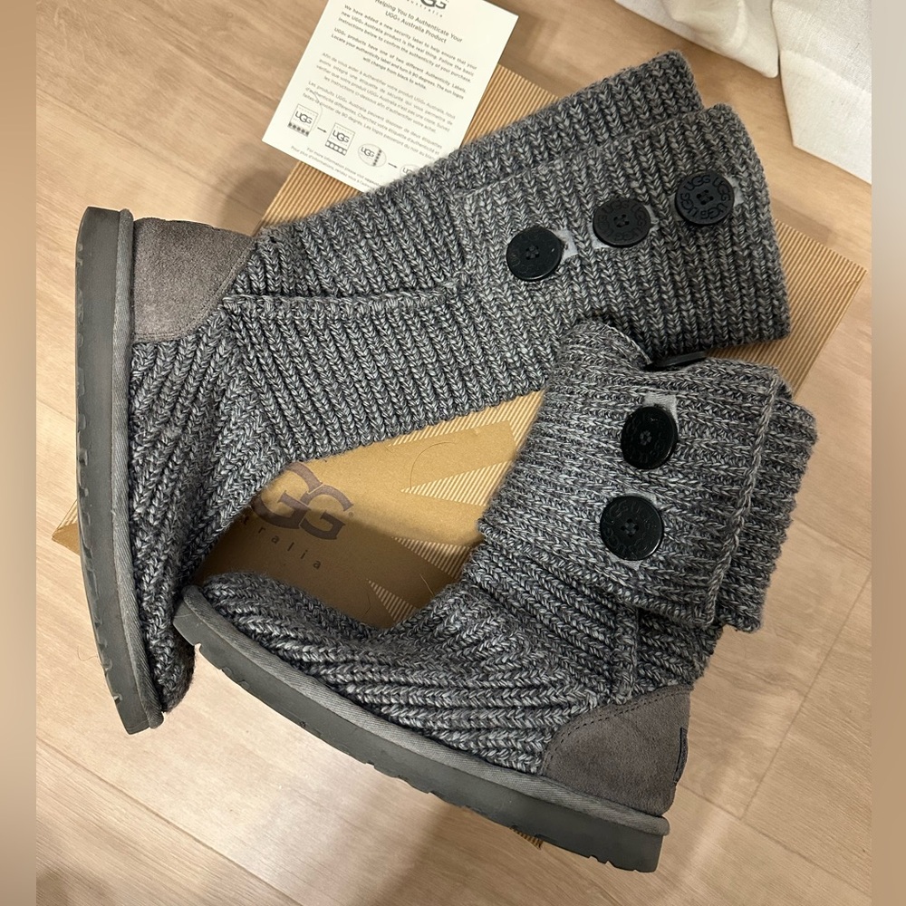 UGG Charcoal Knit Boots with Buttons